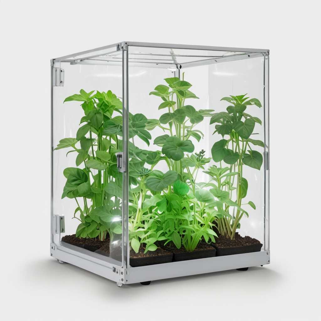 greenhouse plants under LED grow lights