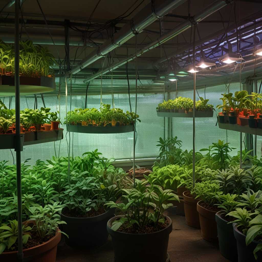 bar style LED grow light in greenhouse setup