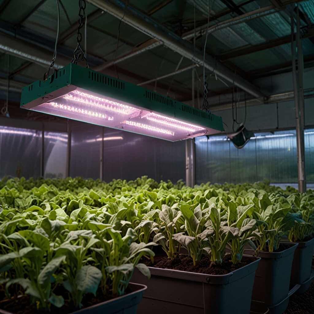 Indoor plants growing under energy-efficient LED lights