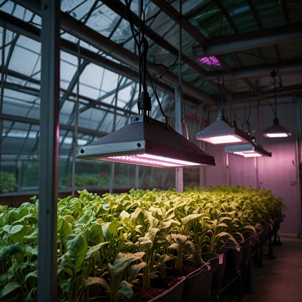 Grow lights supporting healthy seed germination in greenhouse